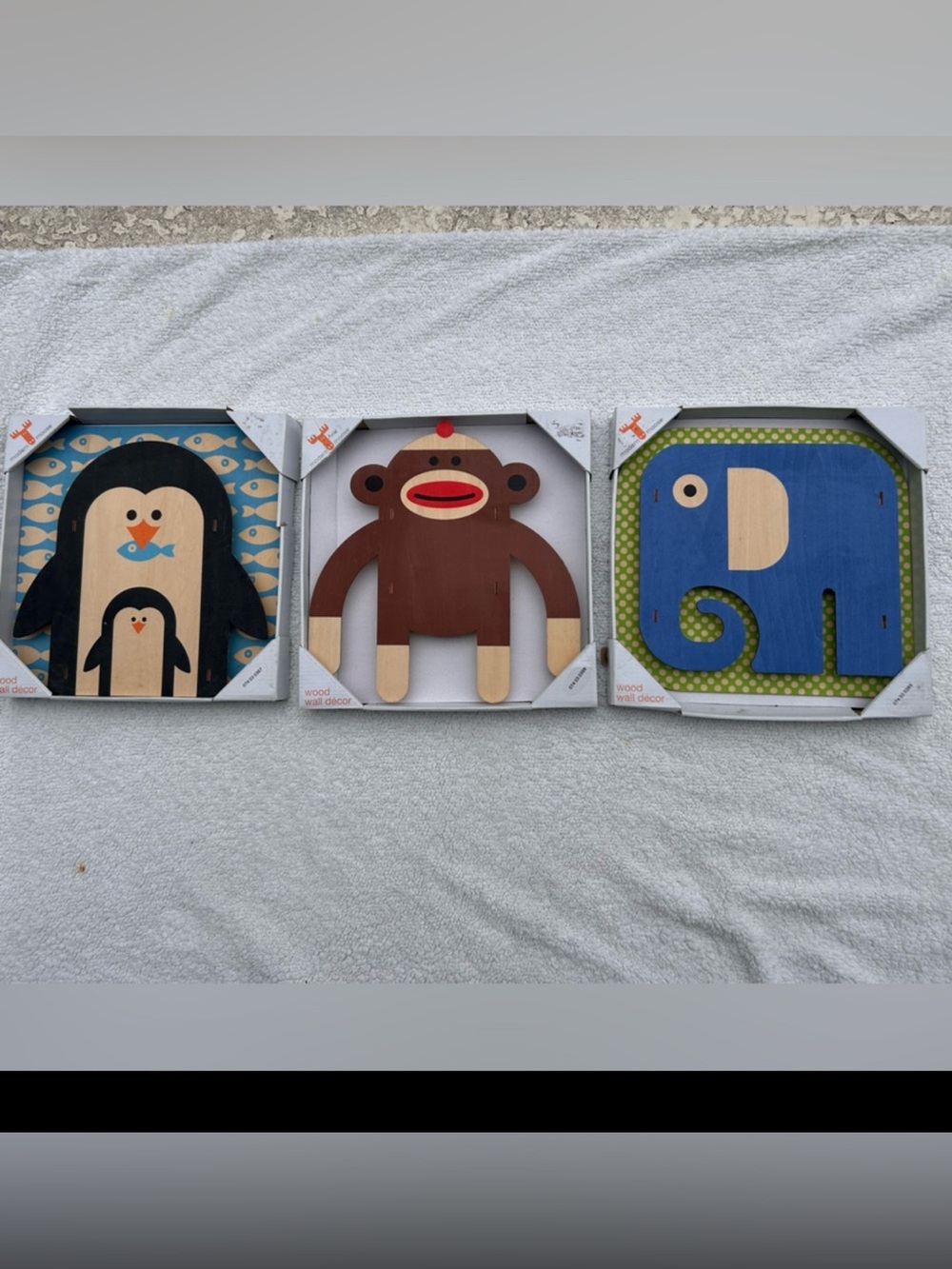 Modern Moose Wood kids Gallery Wall Decor Set Animals Penguin Monkey Elephant